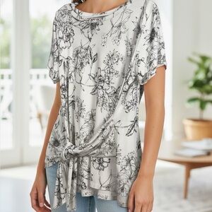 👛 (ANY 2/$20) Stretchy ELLANE ROSE Floral Greyscale Stretchy Long  Sash Top